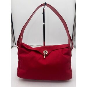 Kate Spade Red Nylon Shoulder Bag Patent Strap Polka Dot Lining Y2K